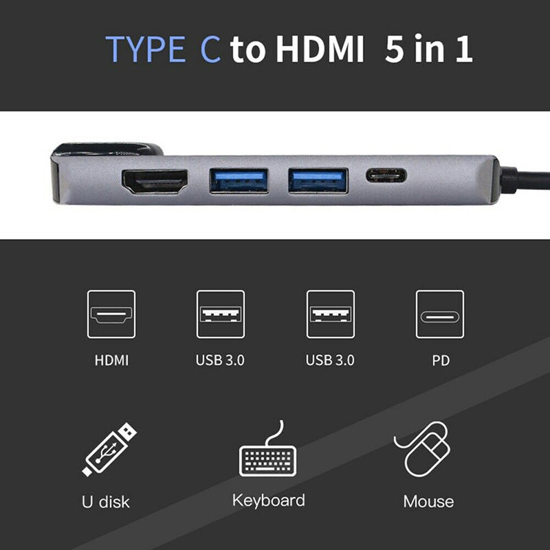 Portable Type-C Docking Station 5-in-1 USB-C Hub Adapter 4K HD Type-C Splitter to RJ45 USB-C USB 3.0 Portable Type-C Docking Station 5-in-1 USB-C Hub Adapter 4K HD Type-C Splitter to RJ45 USB-C USB 3.0